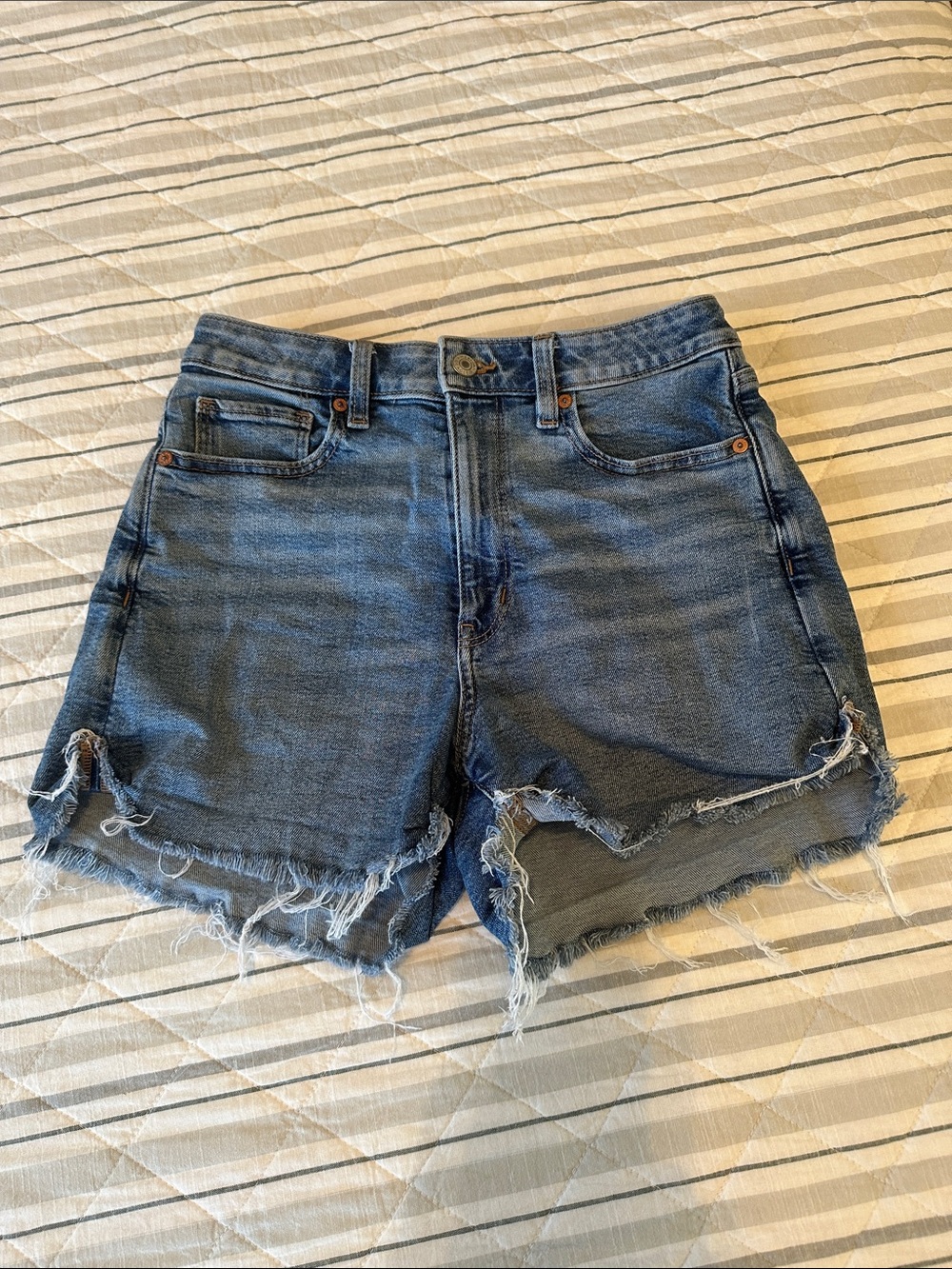 American Eagle Outfitters Blue Distressed Frayed-Hem Denim Shorts
